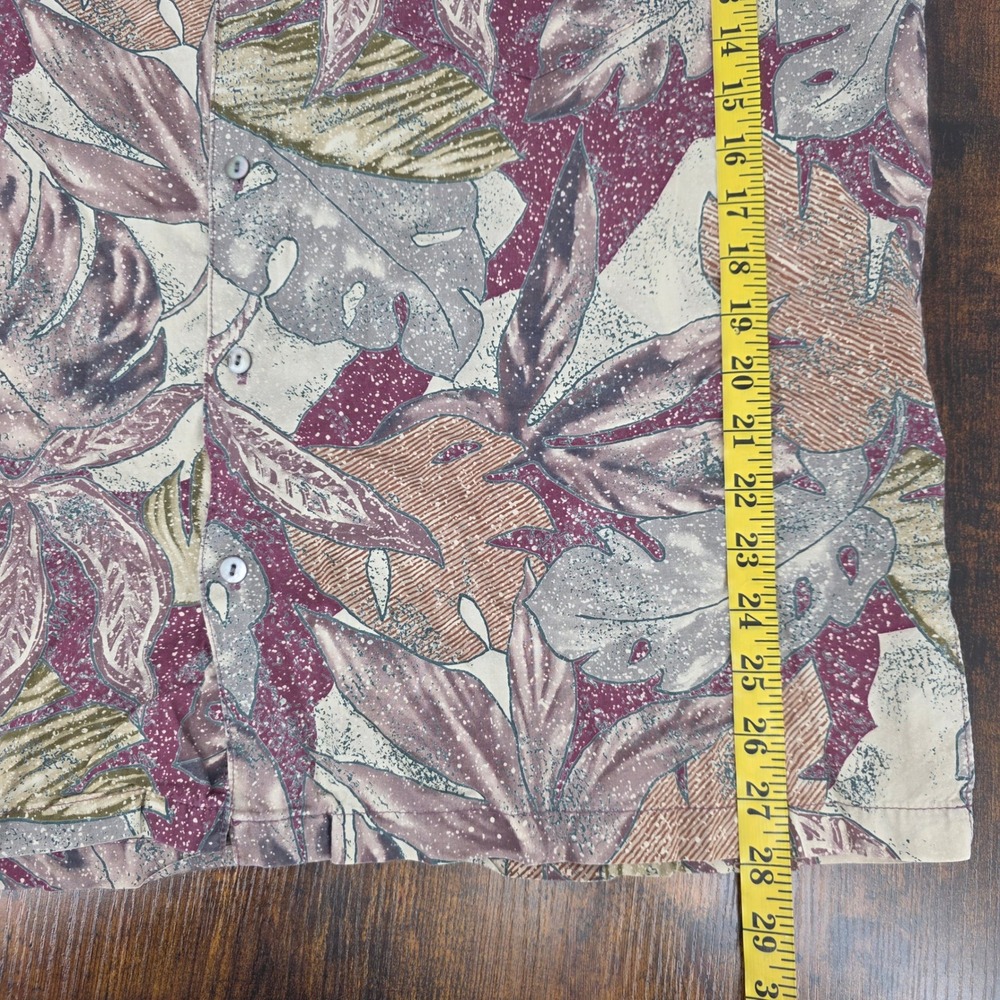 Tori Richard Cotton Lawn Tropical Leaf Shirt Mens XL Burgundy Tan Short Sleeve - Picture 6 of 6